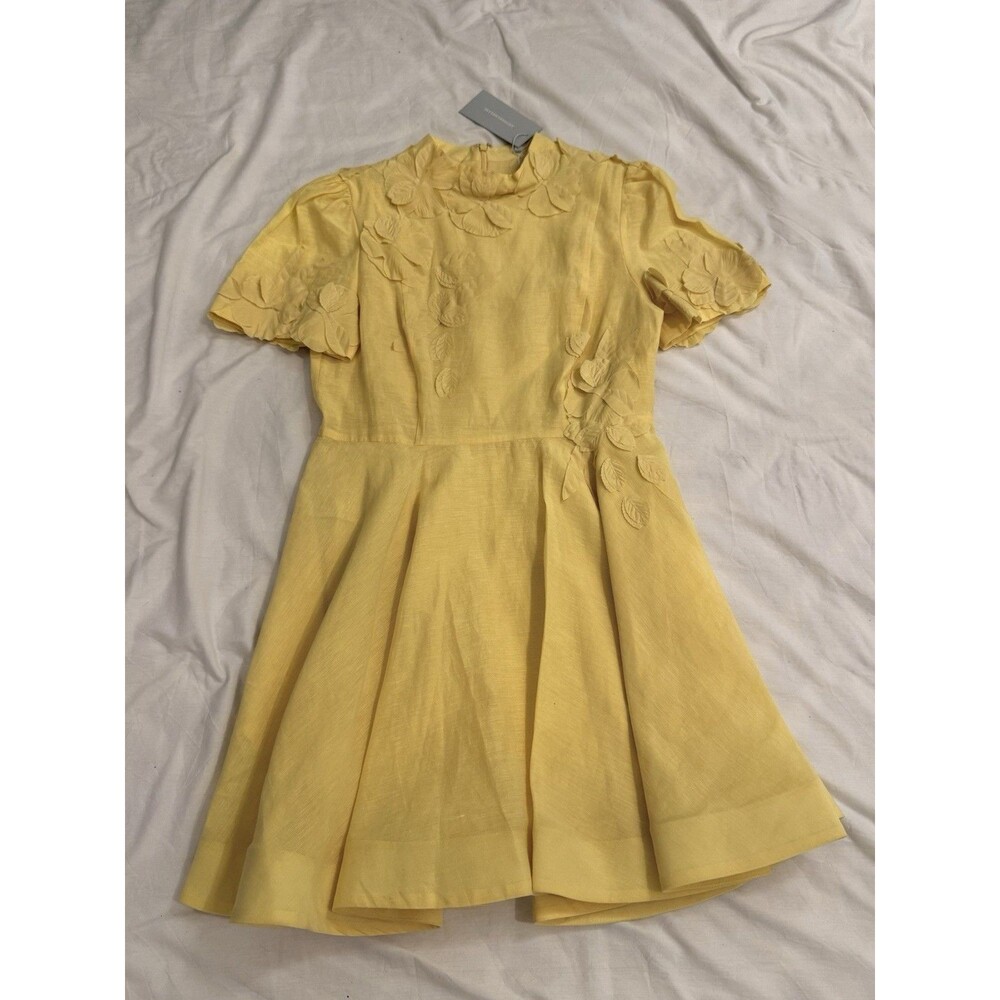 Antonio Melani Iris Floral Mockneck Dress Sunshine Yellow Linen Size 10 NWT - Picture 5 of 7